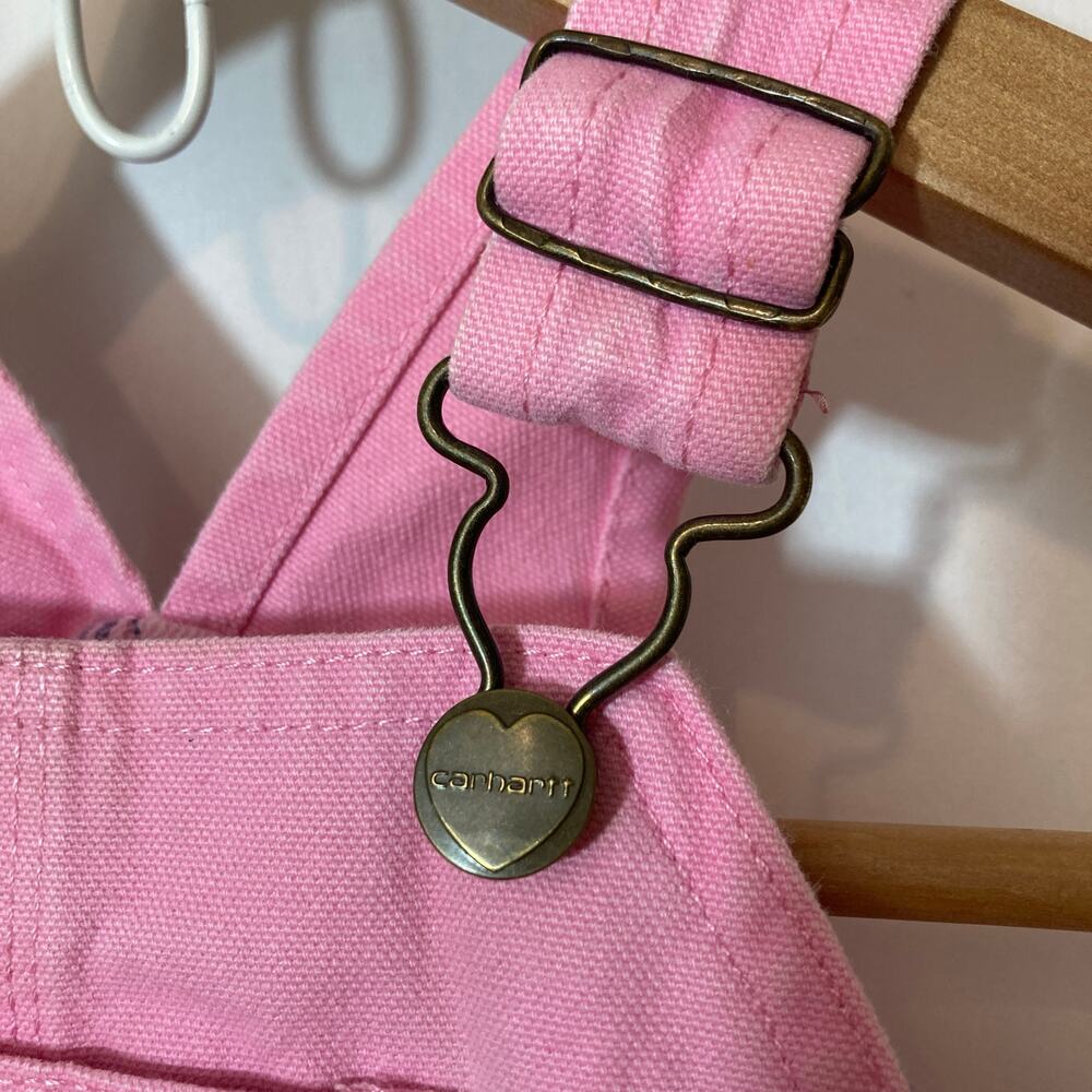 Carhartt Toddler Girls Pink Lemonade Plaid Flannel Lined Canvas Bib Overalls - Picture 3 of 12